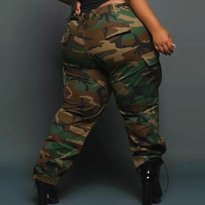 BR1906 XL to 5XL 2021 Plus Size Pants Camouflage Mid Waist Button Fly cargo pants streetwear women