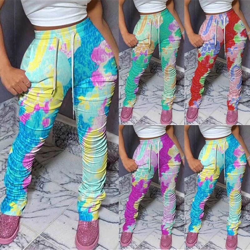 RX New and hot outdoor temperament elastic waist sports pants for women active tie dye plus size women's pants & trousers