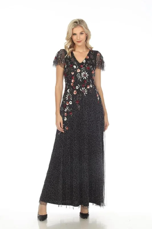 Johnny Was Black Cheetah Beaded Maxi Dress Boho Chic R35322-E