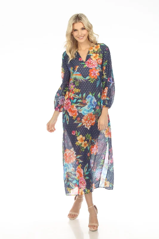 Johnny Was Ocean Dreamer Puff Sleeve Swim Cover-Up Maxi Dress Boho Chic CSW9823-U