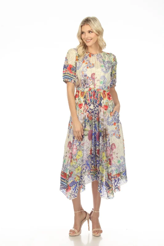 Johnny Was Wild Shimeka Silk Floral Asymmetrical Midi Slip Dress Boho Chic C34822