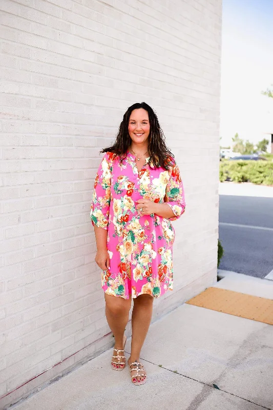 Lizzy Dress in Hot Pink and Yellow Floral