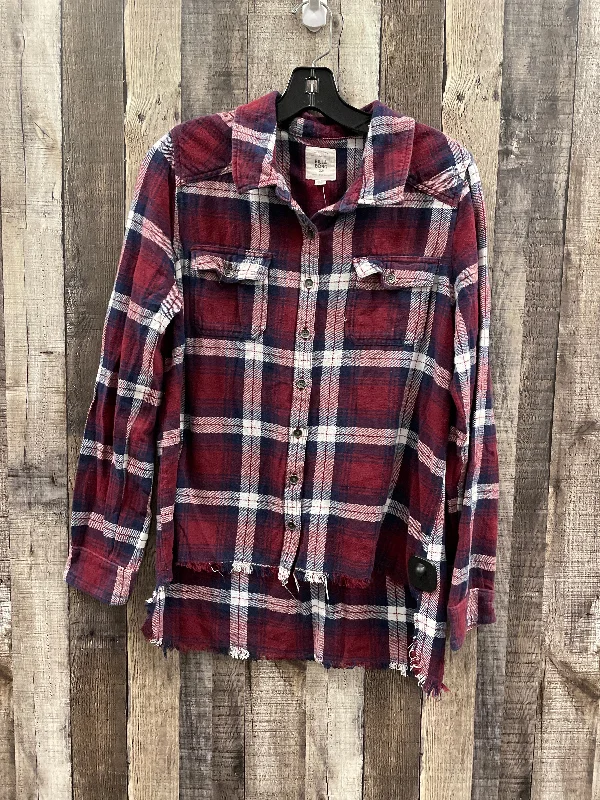 Top Long Sleeve By Billabong In Plaid Pattern, Size: L